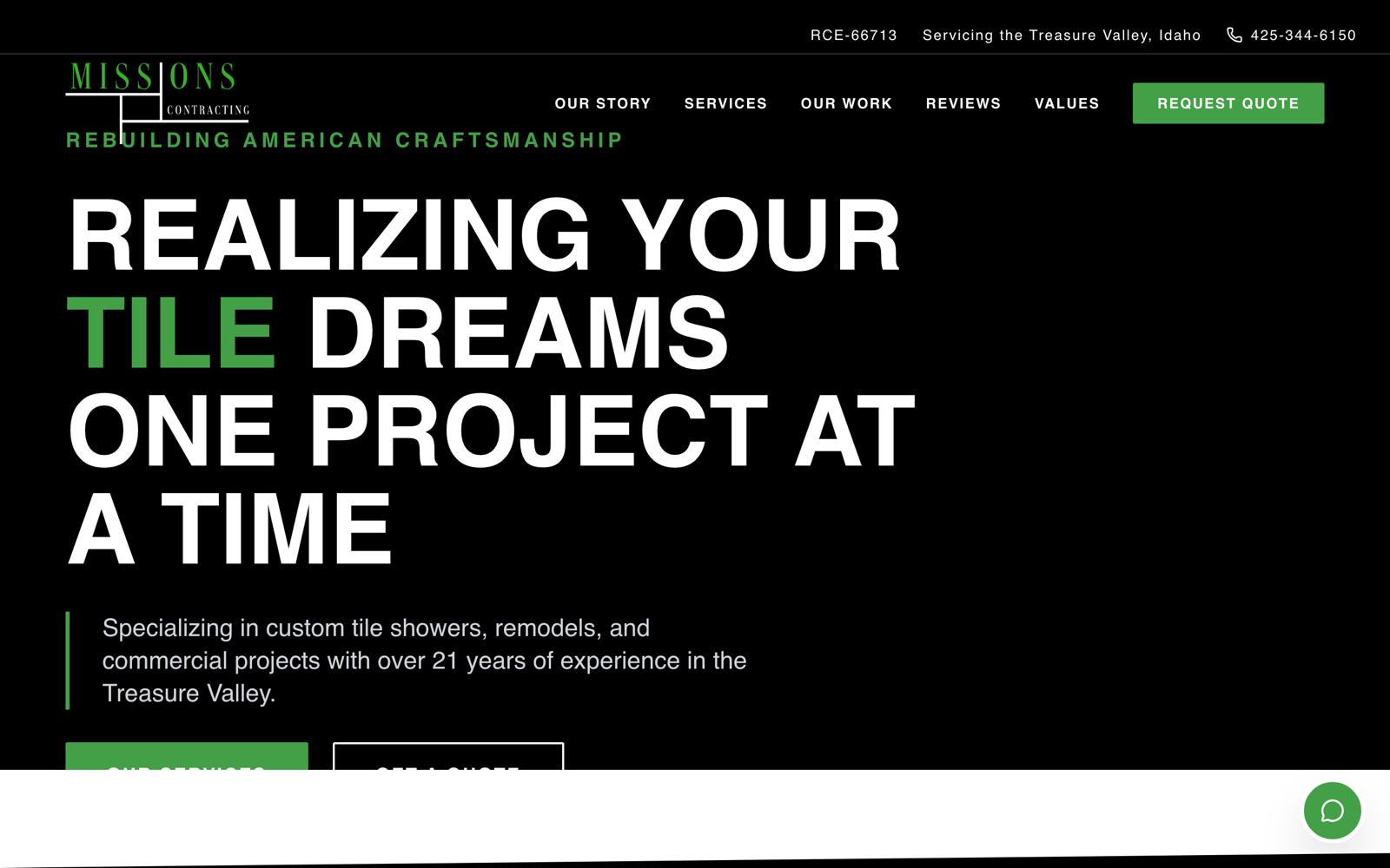 Missions Contracting website homepage